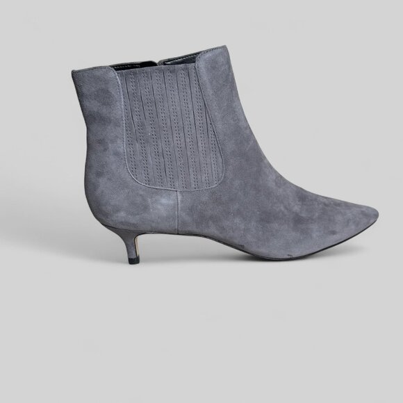 NWOB TALBOTS Gray Suede Ankle Boots Woman's sz 11 Kitten Heel Leather - Picture 13 of 14